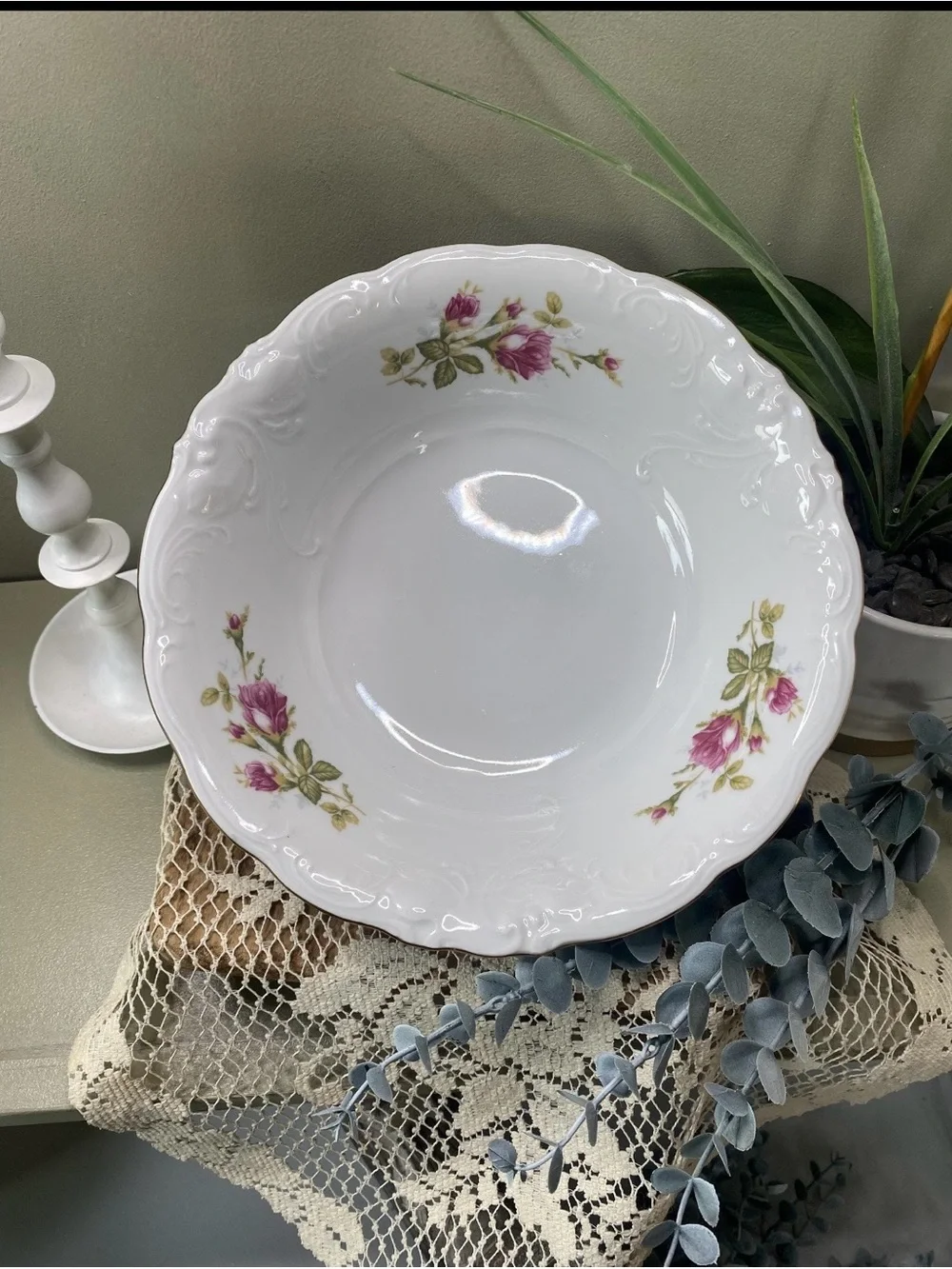 Vintage Vegetable Serving Bowl Walbrzych Moss Rose Polish China